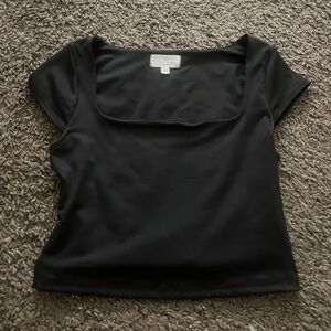 Black Square Neck Short Sleeve Women's Top